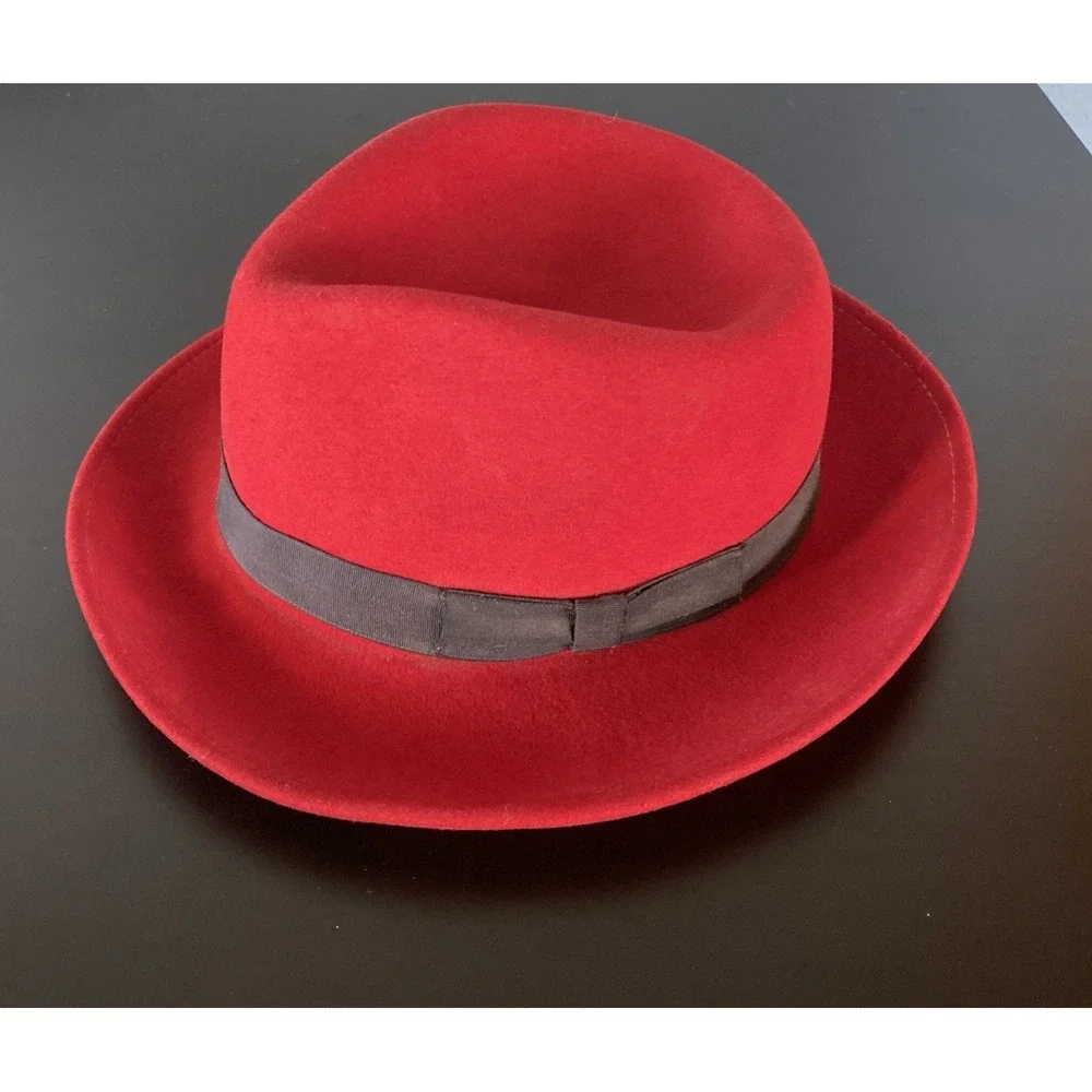 NEW YORK HAT CO Wool Felt Men's‎ Fedora Hat Red Black Grosgrain Band USA Medium